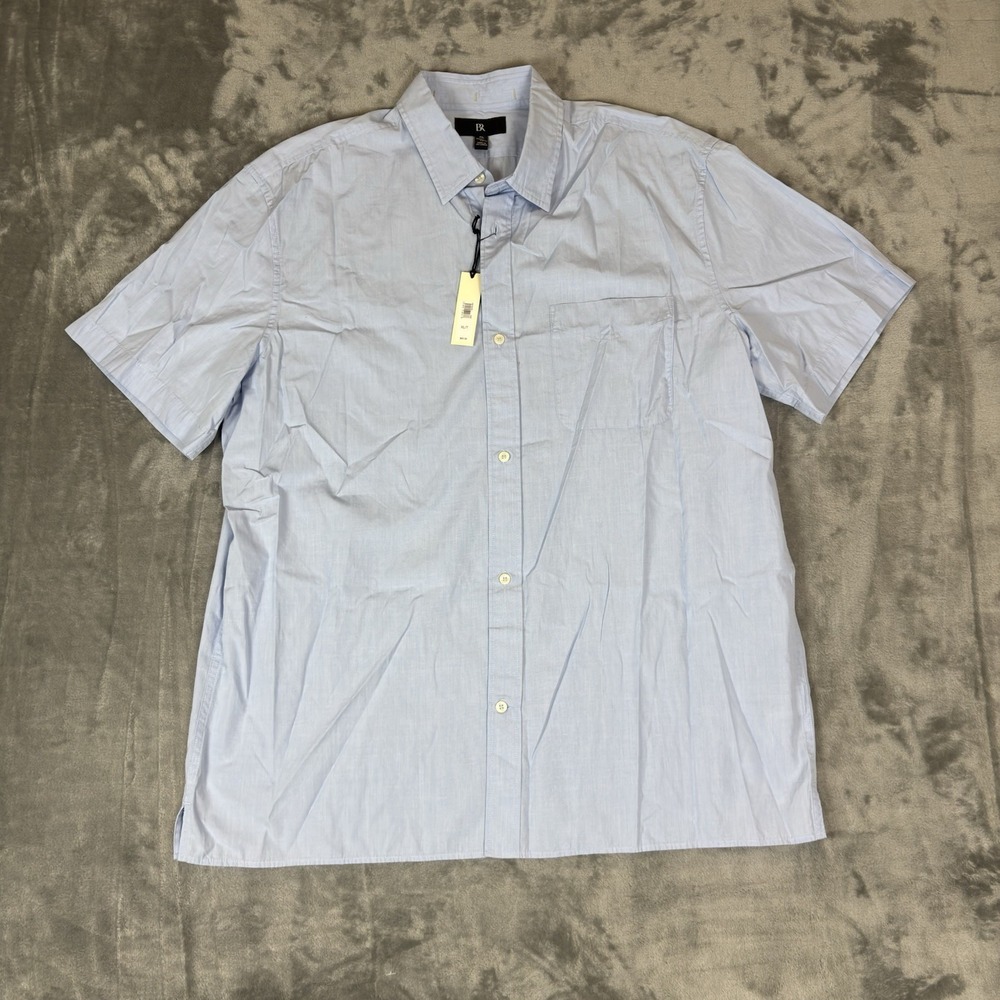 NWT Banana Republic Button Up Short Sleeve Shirt Mens XLT Blue Beach Resort